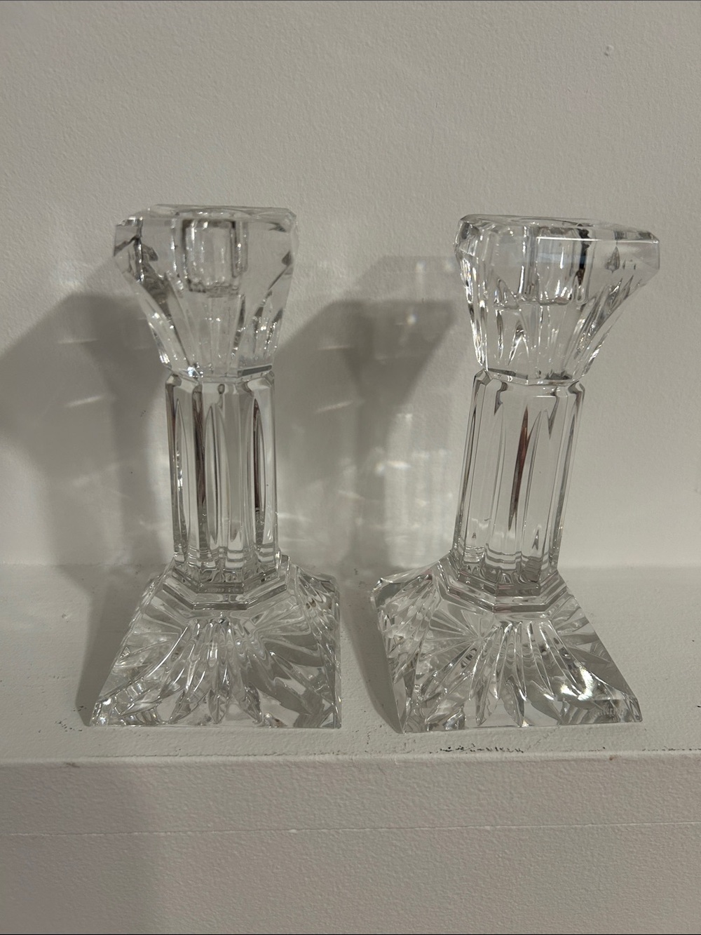 Set Of 2 Waterford Crystal 6” Column Candlesticks Gift Waterford Square Decor
